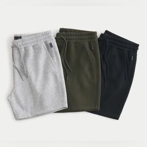 NWT Boys/Mens Hollister set of 3 5” fleece shorts. Black, Olive and Gray